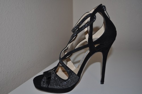 $1,595 Jimmy Choo VAULT Crystal BLACK Suede Cage Sandal Heel Shoes EUR 39.5 / 9 - Picture 3 of 7