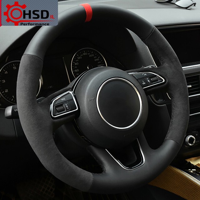 Hand Sewing Black Alcantara Steering Wheel Cover For Audi Q3 Q5 SQ5 Q7