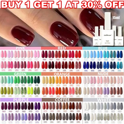 Anfillesan Glitter Gel Nail Polish 15ML Soak Off UV LED Gel Colour Base Top Coat