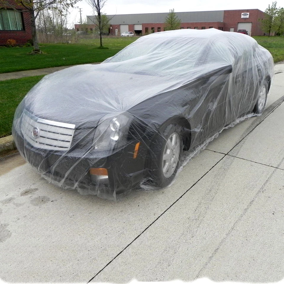 Wholesale 20 PACK Clear Plastic Disposable Car Cover Universal Rain Dust Garage Foto 3 de 4