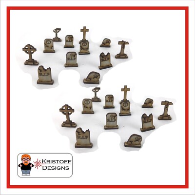 28 mm Streugelände Grabsteine 2 mm MDF bemalt Laser Cut Kit