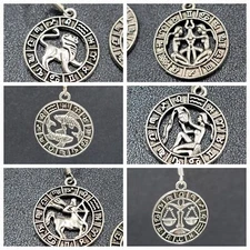 Zodiac Pierced Earrings Silver tone Dangle 7/8"