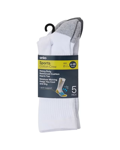 5-Pack Unisex Cotton, Polyester and Elastane Cushioned Super Tough Crew Socks - Picture 10 of 24