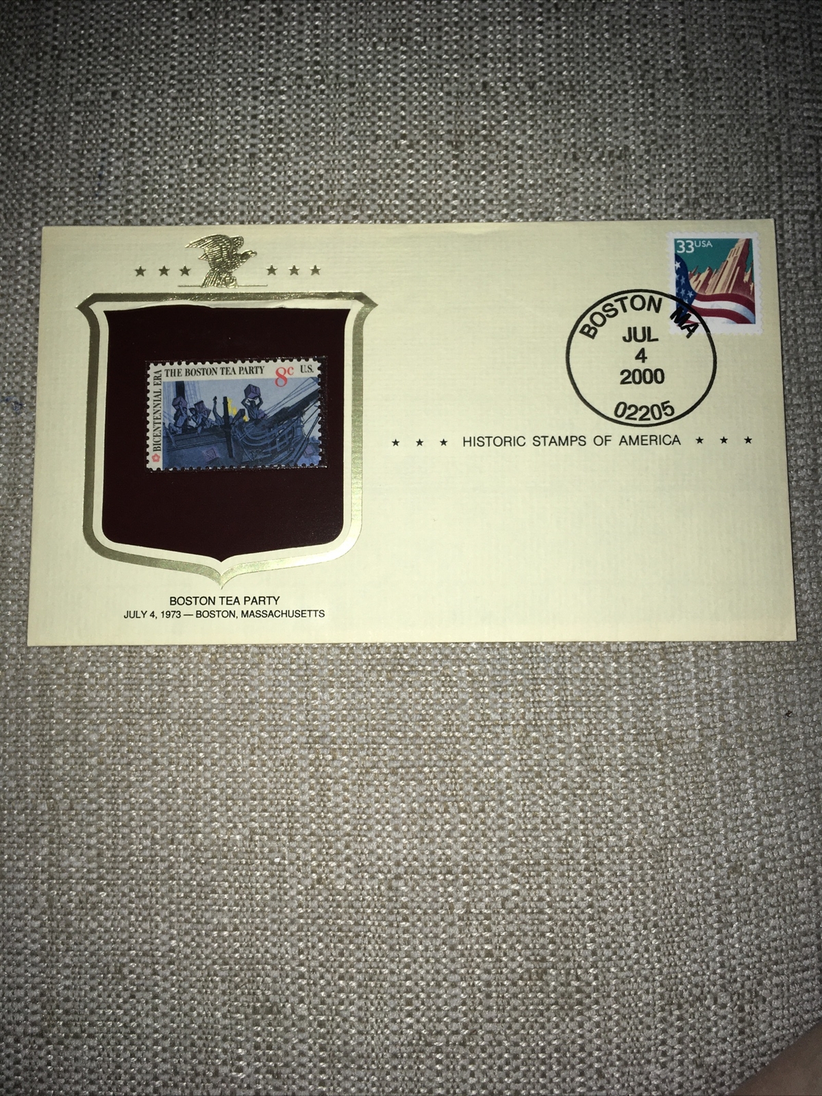 USPS HISTORIC STAMPS OF AMERICABOSTON TEA PARTY FIRST DAY ISSUE JULY 4