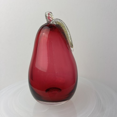 Rossi Cranberry Glass PearHand Blown Canadian Art Glass Shelfie Paperweight - Picture 2 of 3