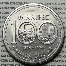 Canada 1874-1974 Winnipeg Centennial dollar $1 nickel lightly circulated