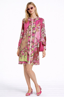 EMILIO PUCCI Formfit Rogers Pink Psychedelic Floral Silk Nylon Mod Dress M 12-14