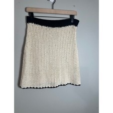 VRG GRL Womens Crochet Mini Skirt Cream Black Contrast Trim Cotton Knit Size M