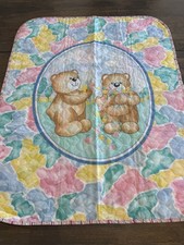 NEW Vintage Quilt Bears Flowers Cotton Handmade nursery Baby Crib Blanket