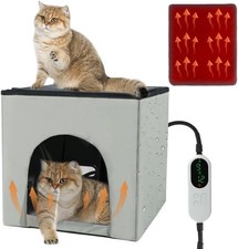 Large Heated Cat House for Outside in Winter, Elevated Waterproof Cat House f