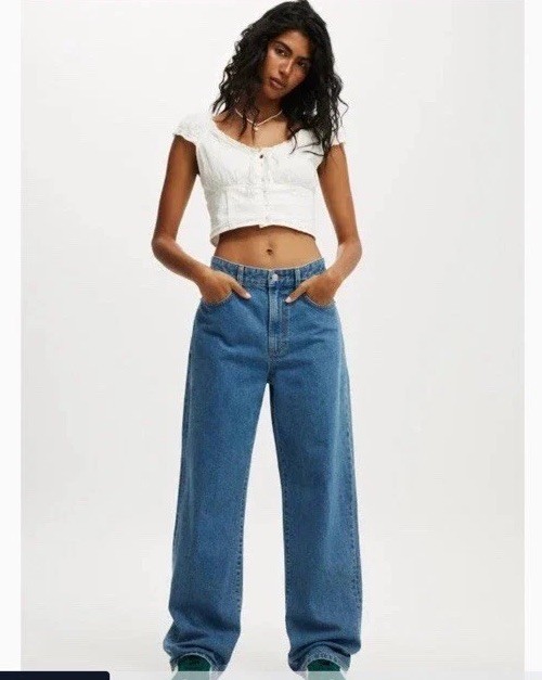 Cotton On Wide Leg Crop Jeans Womens 28 Waist Cut Off Blue Denim Hip Hop Grunge