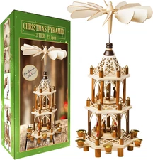 German Christmas Decoration Pyramid - 21 Inches - Wood Nativity Scene Set - unde
