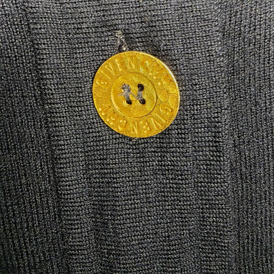 Vintage Givenchy Cardigan Sweater Womens Medium Navy Wool Gold Button Italy - Image 2 of 4