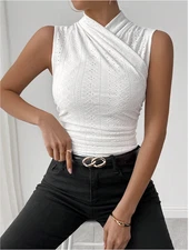 Raffinéa Women'sFashion Summer Solid Color Crisscross Pleated Sleeveless TankTop