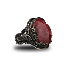 Ruby Stone Men Silver Ring, 925 Sterling Silver Ruby Gemstone Ring, Handmade