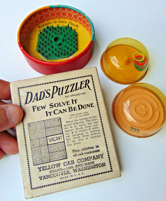 4 Vintage Assorted PUZZLES - YELLOW CAB CO. Dad's Puzzler & 3 DEXTERITY PUZZLES