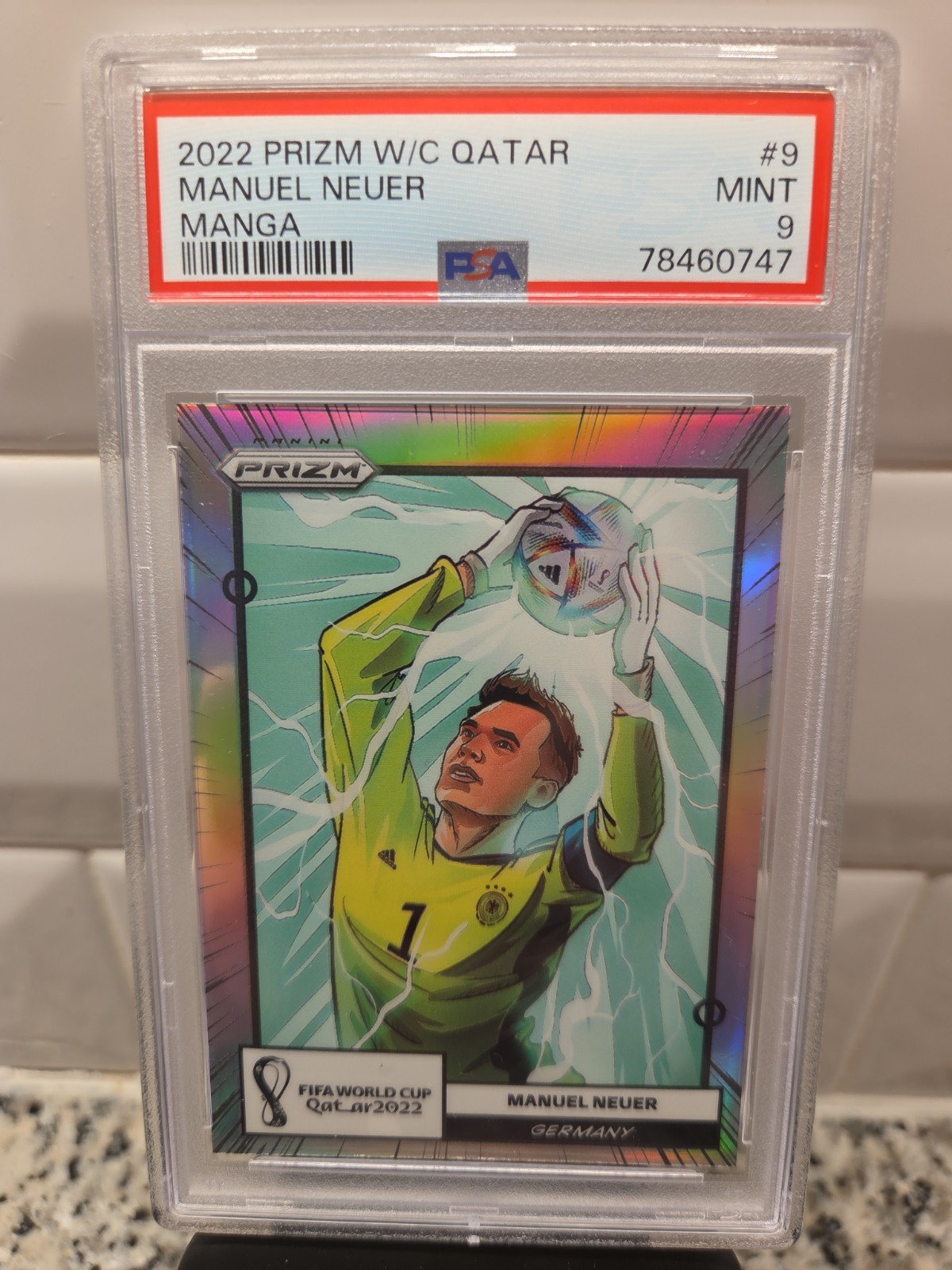 2022 Panini World Cup Prizm Manuel Neuer Manga #9 Germany, PSA 9