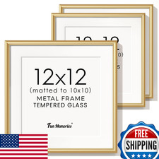 12x12 Gold Picture Frame Set of 3 - Modern Metal Photo Art Display Frames