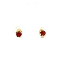 14K Yellow Gold Round Synthetic Garnet Stud Earrings with Push Backs - 4.5 mm