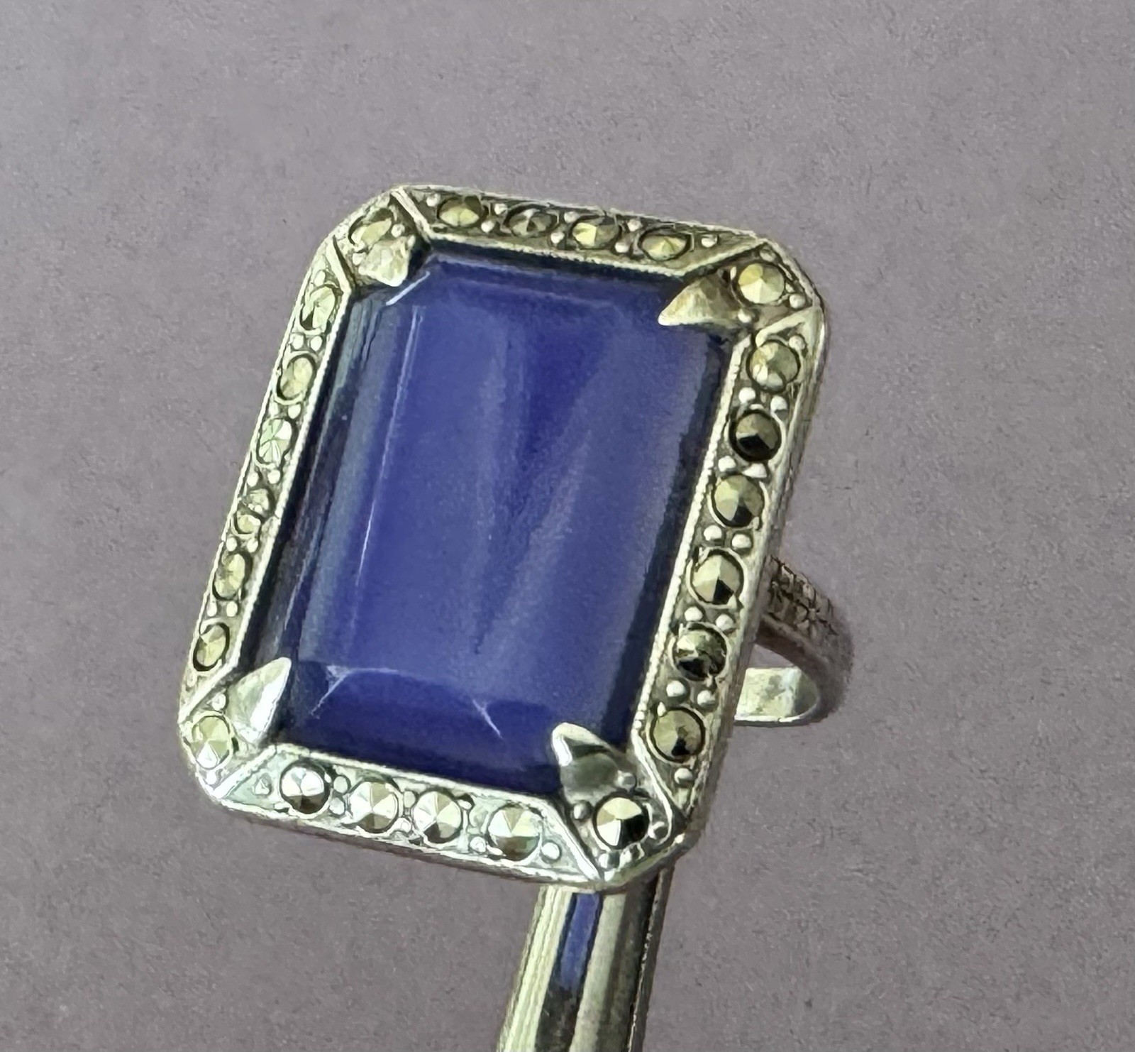 Large Rectangular Face Blue Lapis Lazulli Marcasi… - image 3