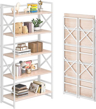 Industrial 5-Tier Folding Bookshelf - 51.2" Open Shelves for Home Office