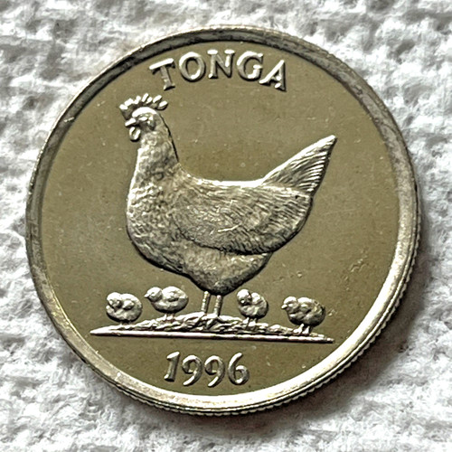 1996 Tonga Coin 5 seniti Chicken Hen with Chicks Bird Farm Animal Wildlife
