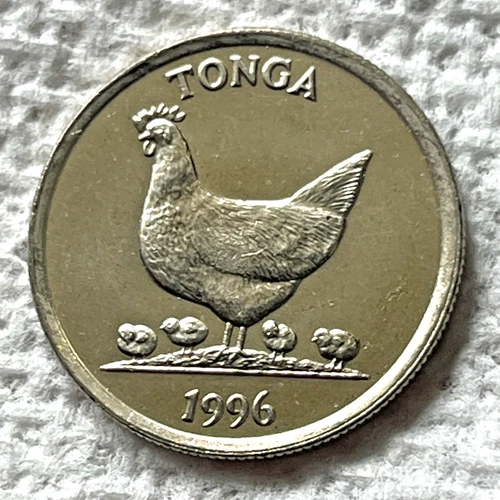 1996 Tonga Coin 5 seniti Chicken Hen with Chicks Bird Farm Animal Wildlife