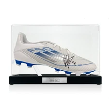 David Villa Signed Football Shoe. Display Case With Plaque