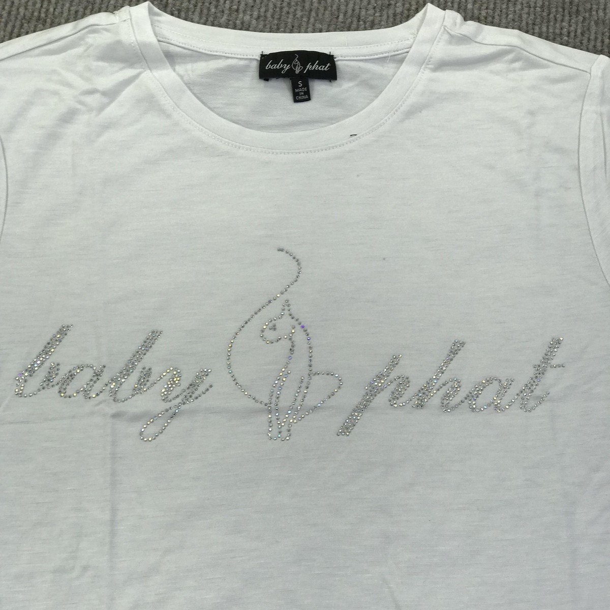 Baby Phat Shirt Womens Small White Rhinestone Logo Short Sleeve