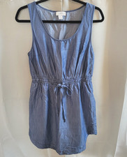 Loft Dress Medium Blue Chambray 100% Lyocell Elastic Waist Western Beachy 16563x