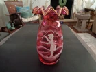 Vintage Fenton? Mary Gregory Hand Painted Cranberry -Vase 1970's Girl & Boy-LOOK