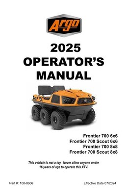 2025 Argo Frontier 700, 700 Scout 6x6 8x8 Maintenance Operator Manual (Reprint)