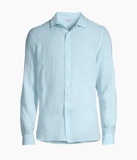 Orlebar Brown Men's Giles Linen CLS II Shirt NWT size L 345 Aqua Blue