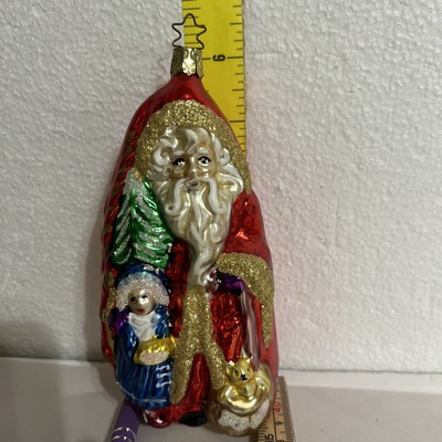 Vintage Old World Christmas Glass  Santa's Love   With Child Teddy Bear