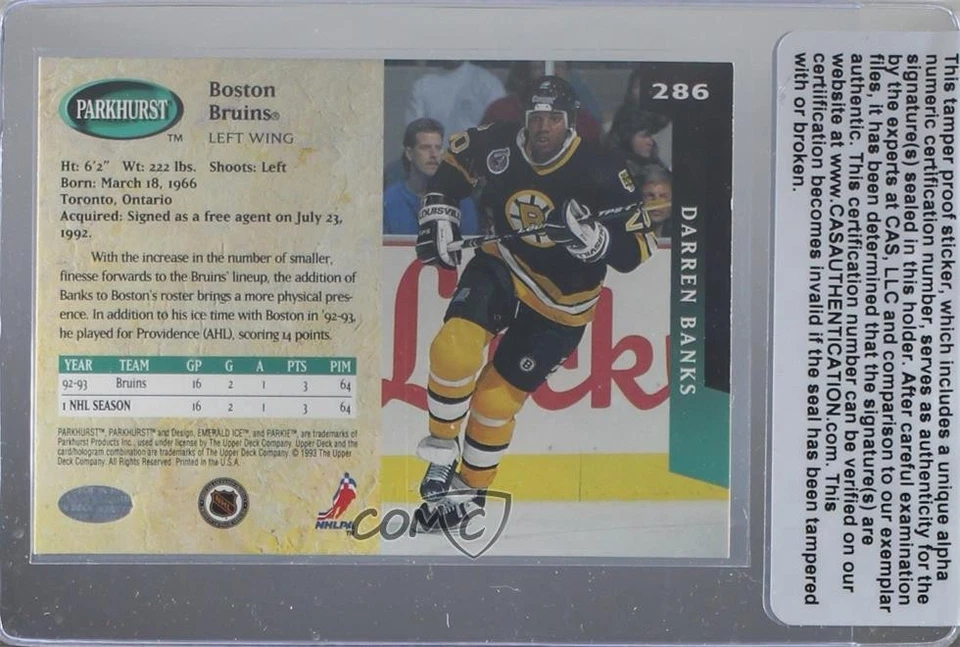 CAS Certified 1993-94 Parkhurst Darren Banks #286 Sealed Auto Rookie RC - Image 2 of 2