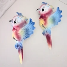 Vintage PY Ucagco Anthropomorphic Parrot Wall Hangings Set of 2 Japan Kitsch MCM