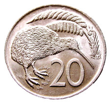 NEW ZEALAND Elizabeth II 1974 20 CENTS KIWI BIRD UNC yes we combine postage