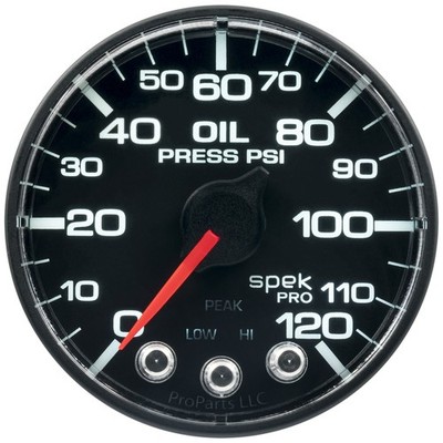 AutoMeter P325328 Spek-Pro Oil Press Gauge Blk/Blk 120PSI 2-1/16'' Stepper Motor