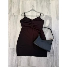 Bar III Black Ruched Mini Dress Spaghetti Strap Bodycon Cocktail Party Size Med.
