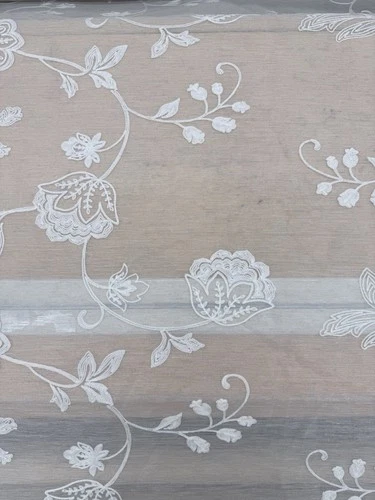 Beautiful Ultra-Sheer Floral Embroidered Fabric in White, 10 yards 2 pieces - product listing photo