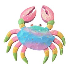 Vintage Colorful Crab Wood Wall Plaque Decor Sealife Tropical 