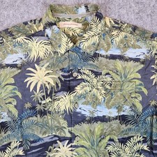 Tommy Bahama Shirt Men L Green 100 Silk Tropical Tree Island Camp Resort Beach