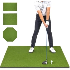 Golf Practice Mat 5x5ft Synthetic Turf with Rubber Tees Non-slip Backing