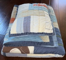 Pottery Barn Kids Baseball Sport MLB Patchwork 3pc Twin Quilt Comforter Sham Set