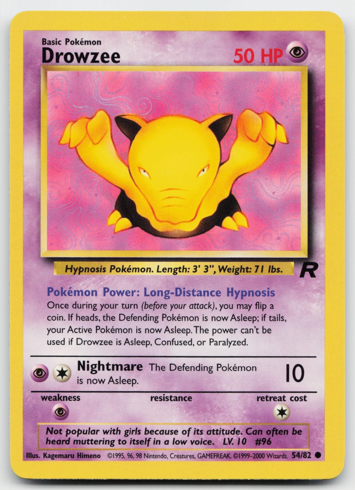 Drowzee 54/82 Common Team Rocket Pokemon Unlimited Near Mint 58