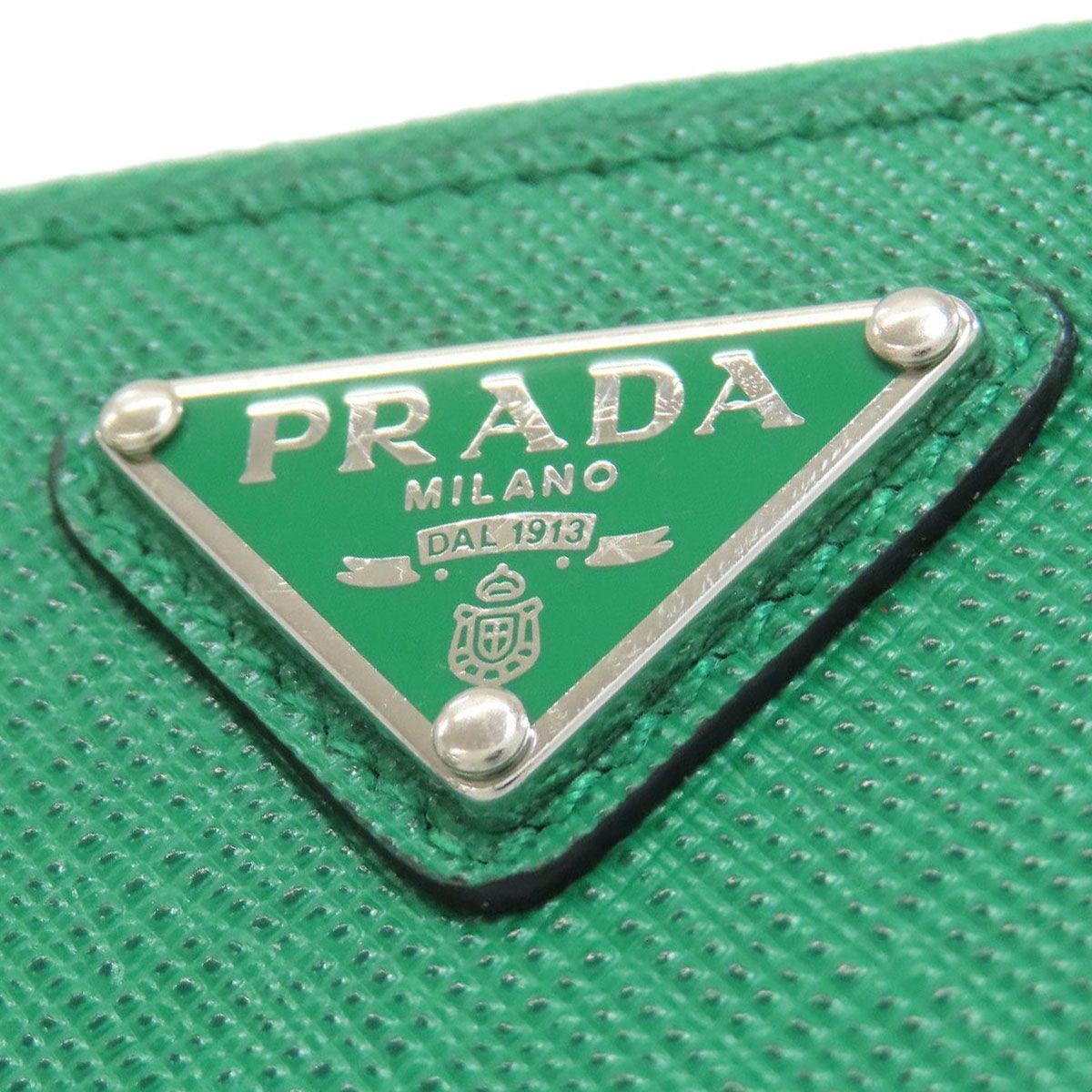 Prada Saffiano Card Case Green Leather Metal Fittings Ladies Used thumbnail 6