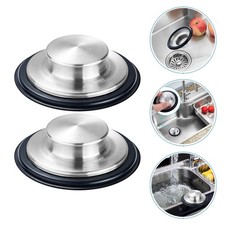 2Pcs Universal Kitchen Sink Drain Stopper Silver Rubber and Stainless Steel