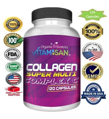 Collagen Peptides Pills 1500mg Hydrolyzed Anti Aging Capsules Types I,II,III,V,X