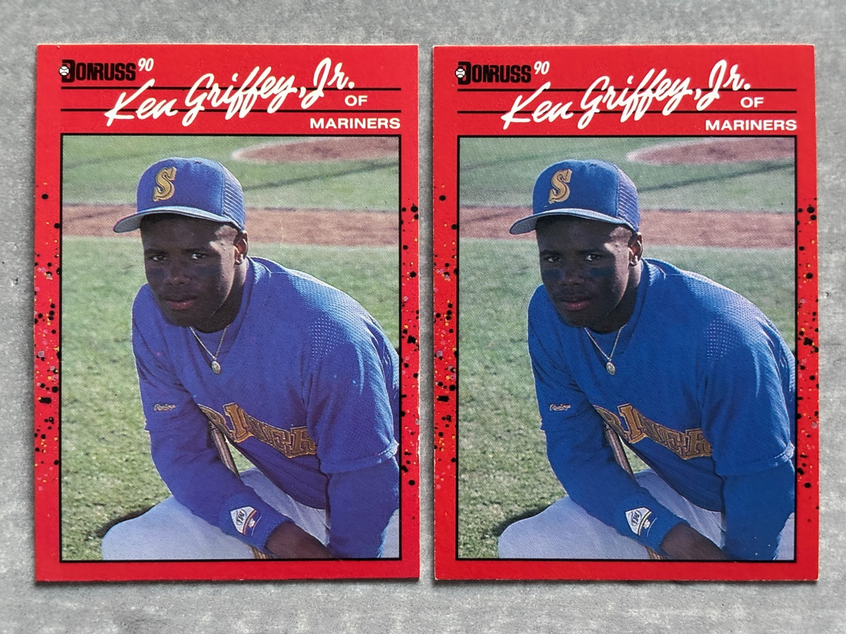 2) 1990 Donruss KEN GRIFFEY JR Error & Corrected Cards No Period