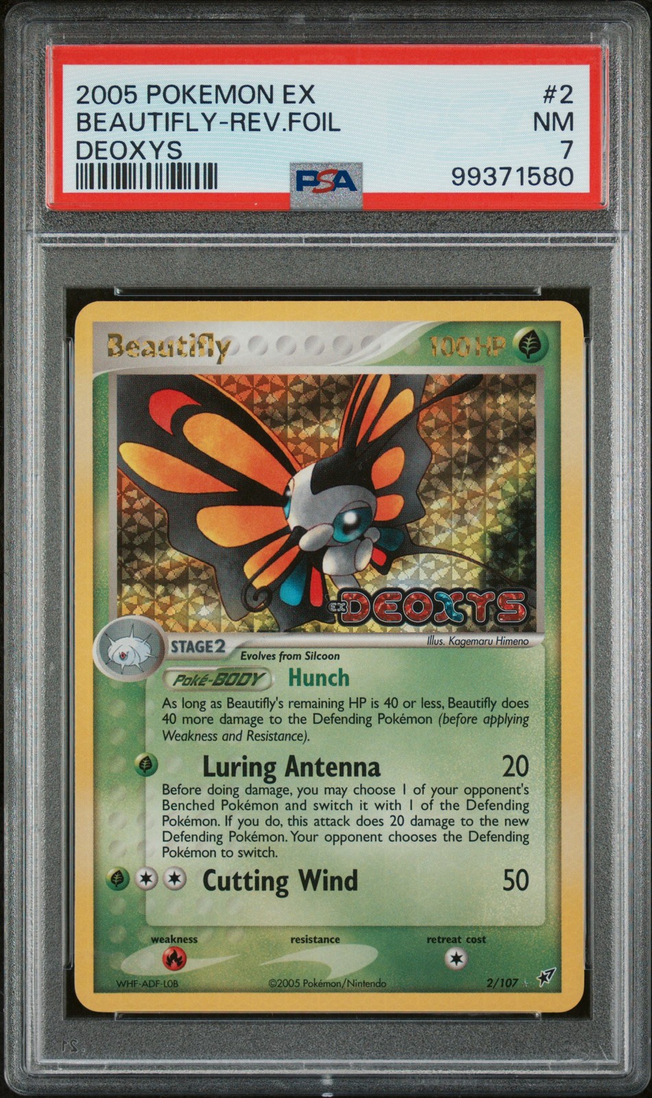 2005 POKEMON EX DEOXYS #2 BEAUTIFLY-REVERSE FOIL PSA 7